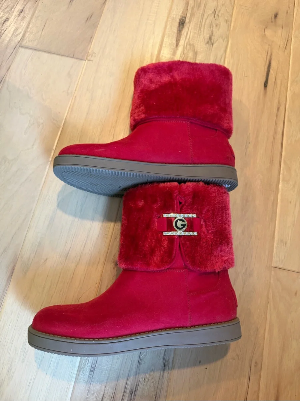 Guess GBG Los Angeles Aleya red faux fur winter boots size 8